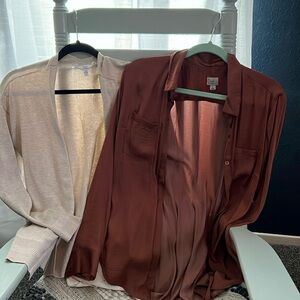 Dress shirt ( lrg.) and cardigan ( medium) bundle.